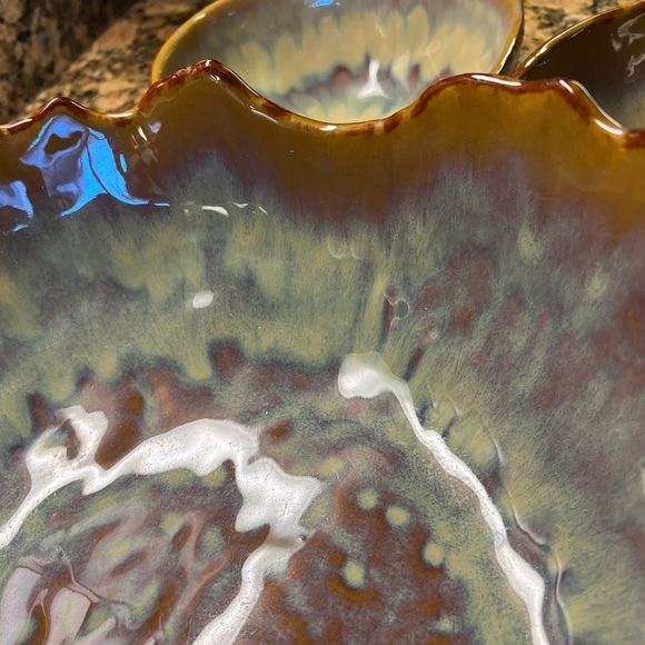 X4 glazed pottery, barn, gourd, salad bowl set Thailand, pottery barn turquoise - Picture 5 of 15